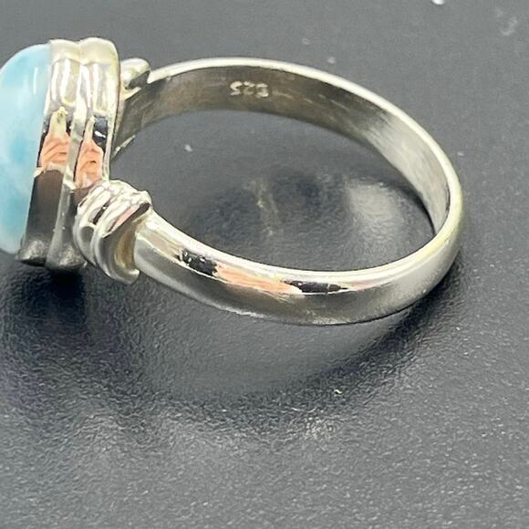 Genuine‎ Caribbean Blue Larimar 13x8mm Dominican Sterling Silver Ring Size 9.5 - Picture 7 of 8